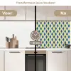 Design - Patroon - Retro - Geel - Blauw keuken achterwand 2 middel 871 -voor-na2_NL