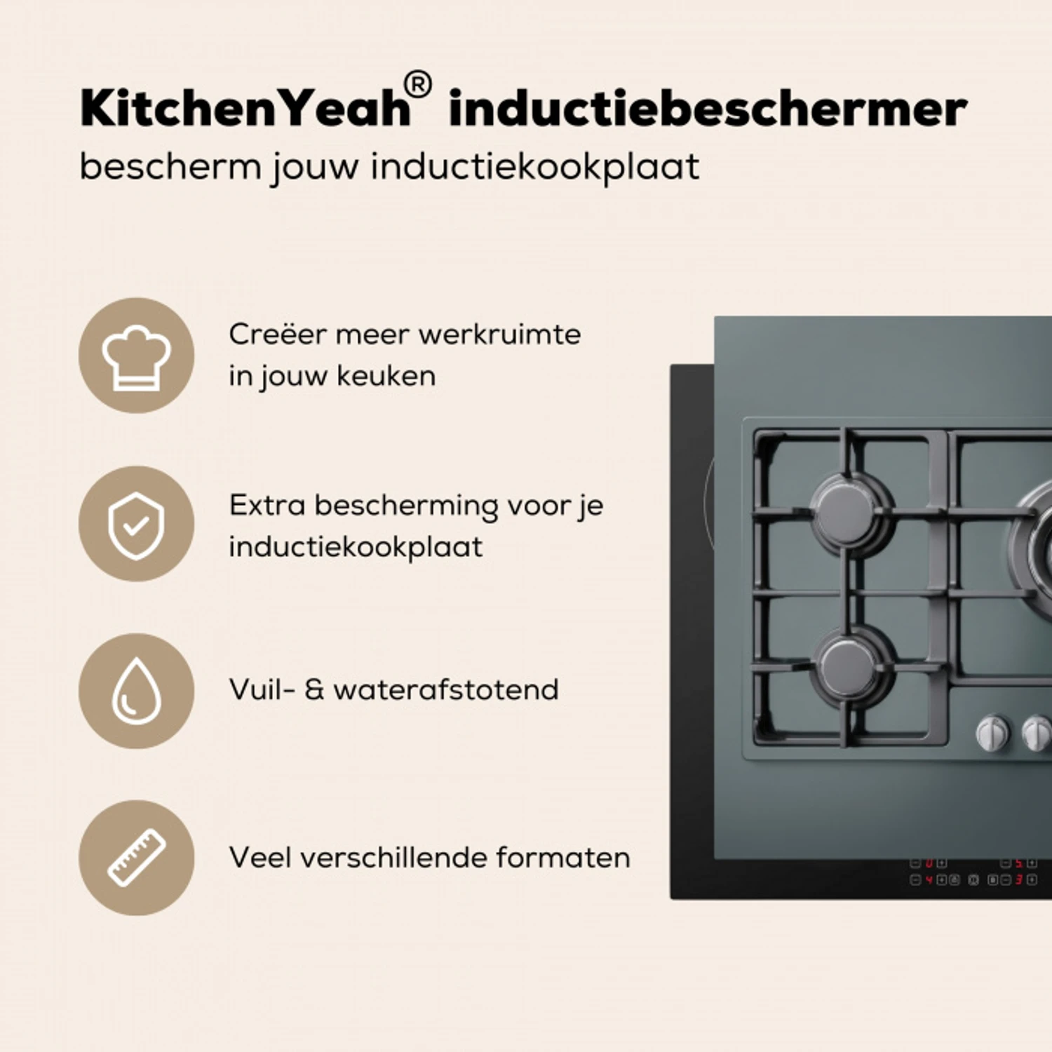 Kookplaat - Gas - Groen Inductie beschermer vinyl 3mm klein -sfeer2