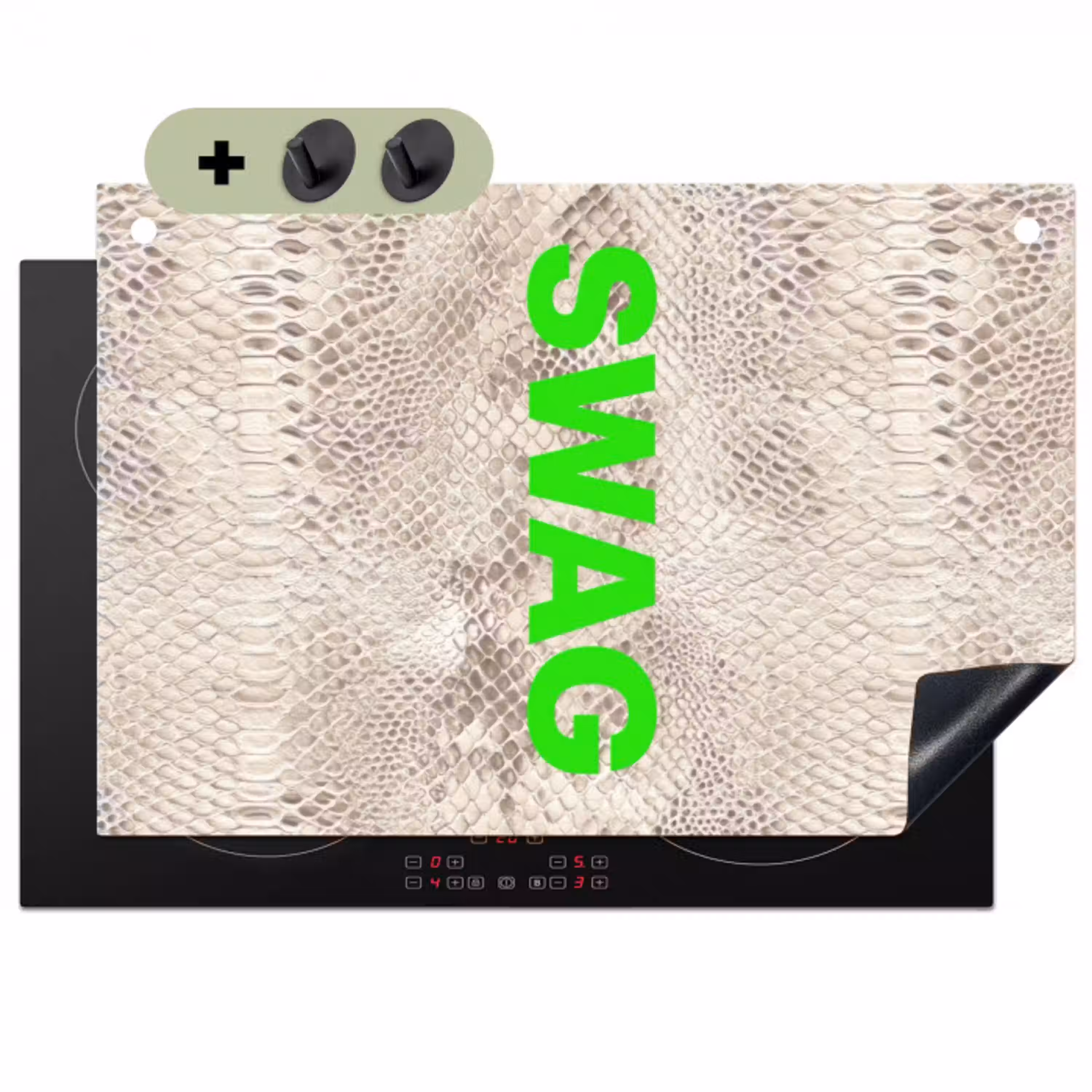 Slangenprint - SWAG - Neon - Groen Inductie beschemer met haakjes klein -3d