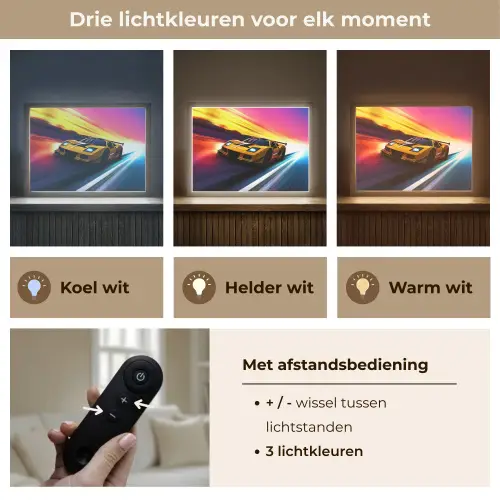 Gele raceauto - Kleurrijk - Neon Light Box met batterij (Wandlamp kind) middel -USP_lichtkleurNL