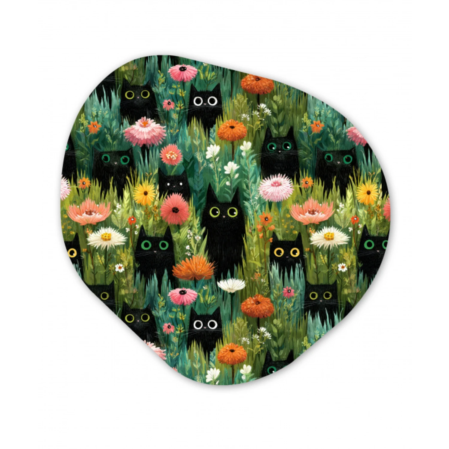Katten - Bloemen - Kleurrijk Wandcirkel Organisch Aluminium middel 851 -3d