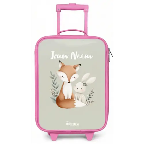 Vos en konijn omringd door groene blaadjes Kinderkoffer - Roze klein -zz3dotto