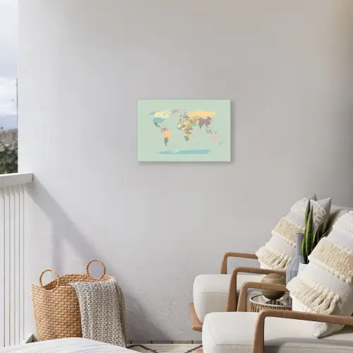 Wereldkaart - Realistisch - Kaart Tuinposter op houten frame 2 cm dik klein -sfeer1