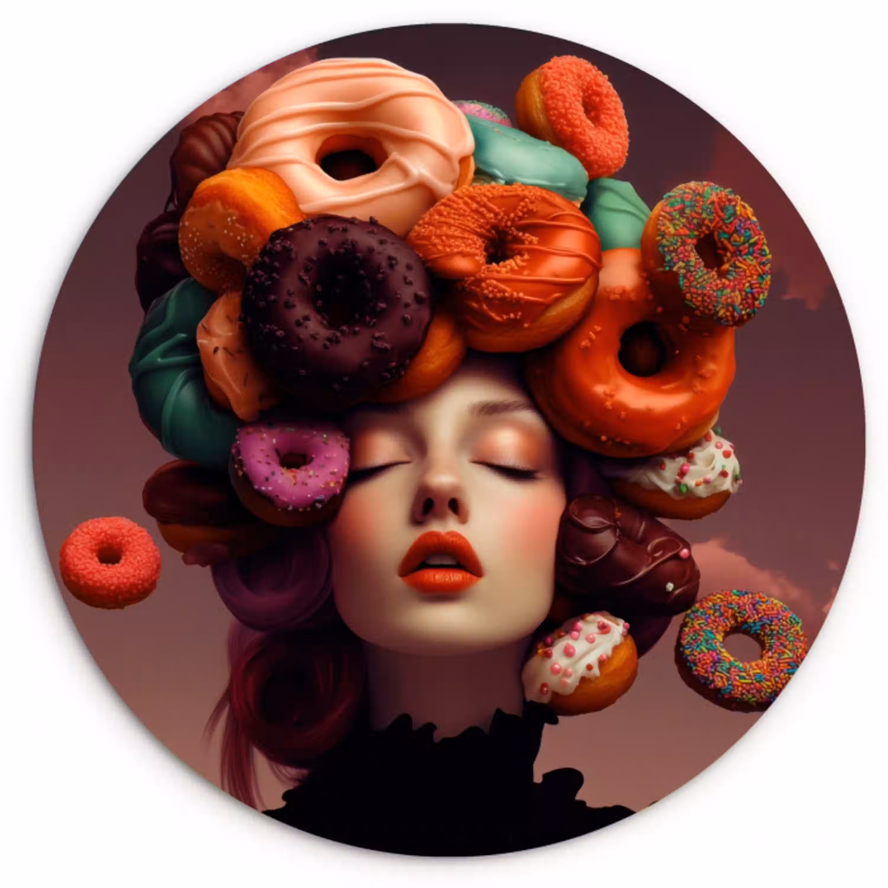 Vrouw - Donuts - Kleurrijk Wandcirkel plexiglas klein -3d