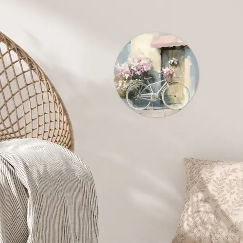 Fiets - Pastelkleuren - Bloemen Wandcirkel behangsticker klein -sfeer4