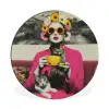 Vrouw - Kat - Bloemen - Kopje - Retro Wandcirkel aluminium klein -3d