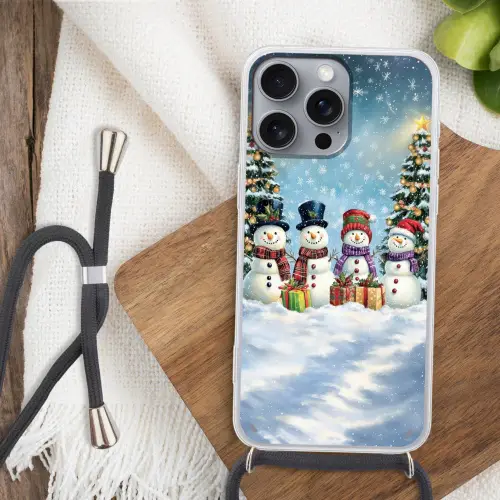 Vrolijk -  Sneeuw - Kleurrijk Hoesje iPhone 16 Pro Max met koord klein -sfeer4