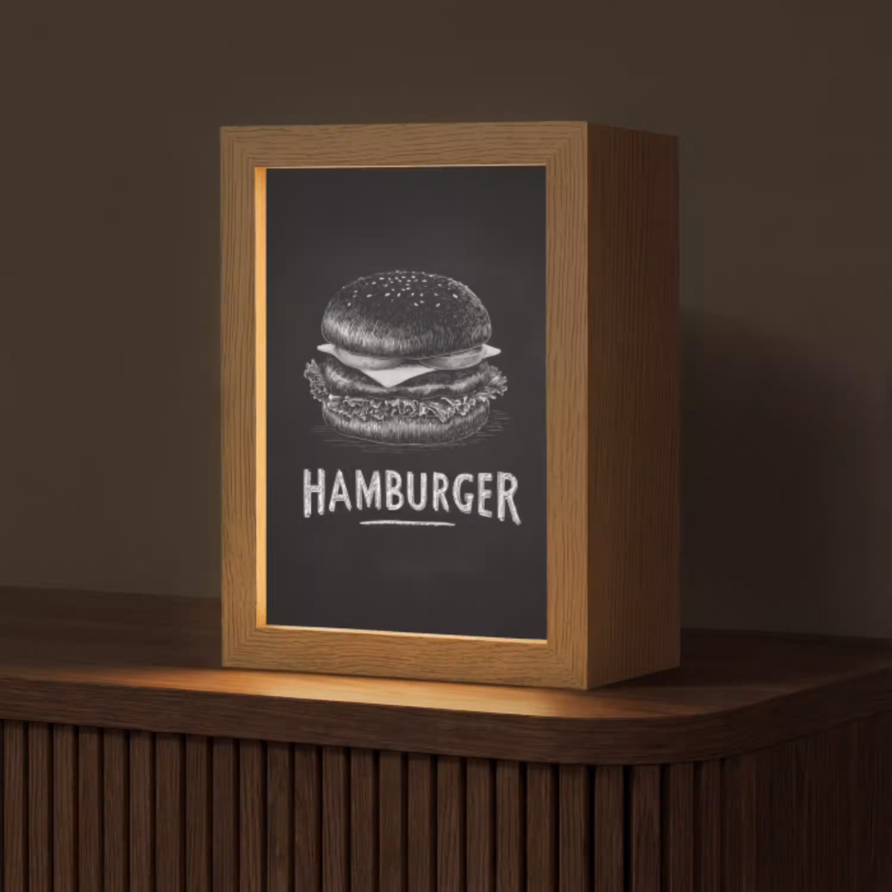 Hamburger - Krijttekst - Zwart - Wit Light Box met kabel (Tafellamp) klein -z3d_website