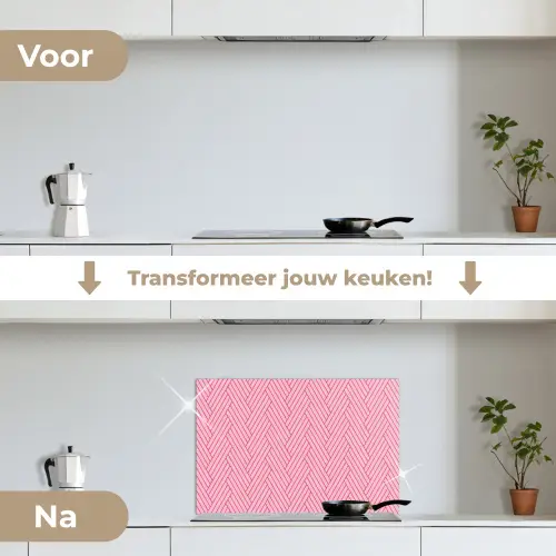 Roze - Patroon - Lijnen keuken achterwand spatscherm klein 900 -voor_na_NL