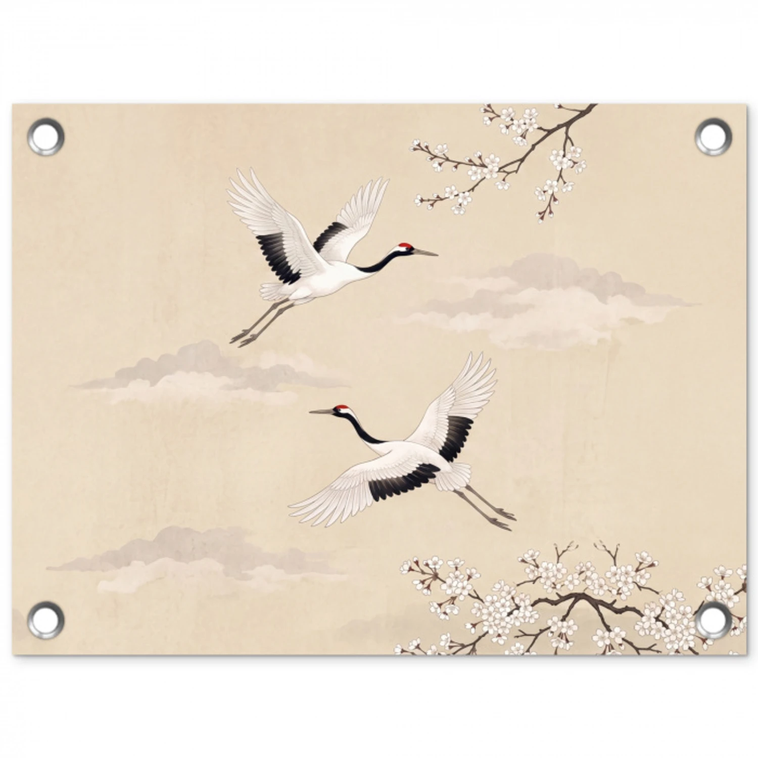 Kraanvogels - Bloesem - Beige tuinposter los doek klein -3d