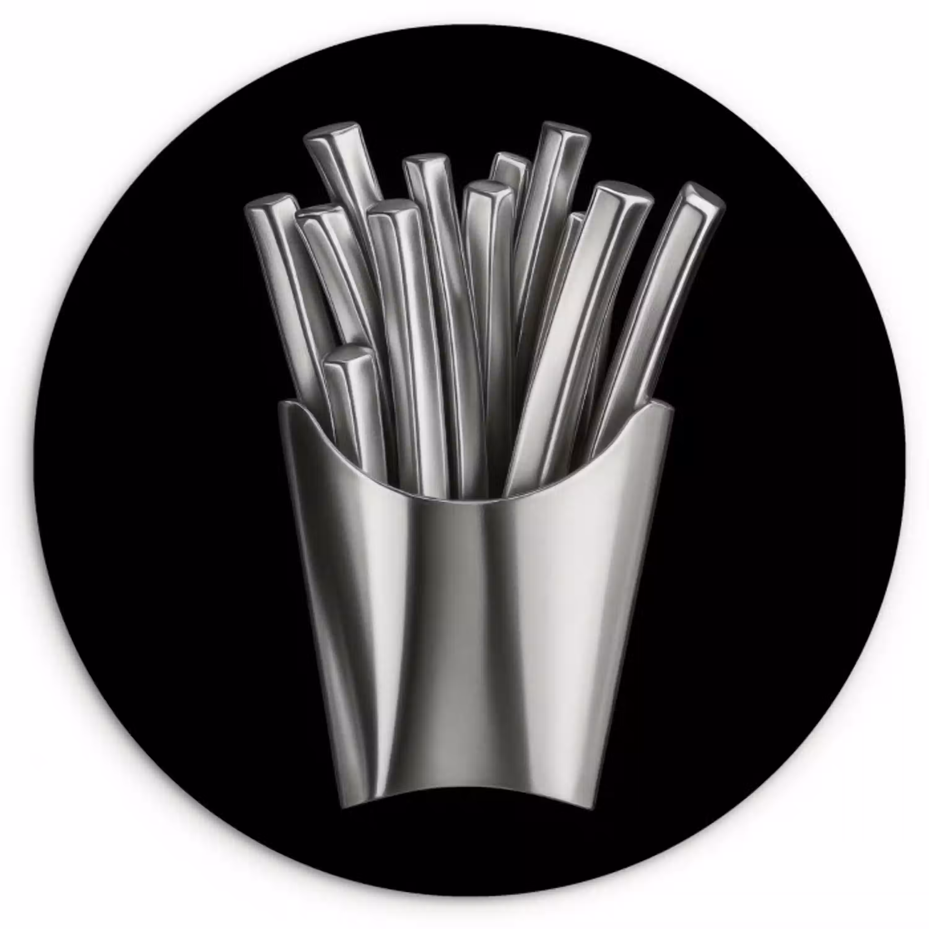 Frietjes - Futuristisch - Zilver Wandcirkel kunststof plaat 5mm dik klein -3d
