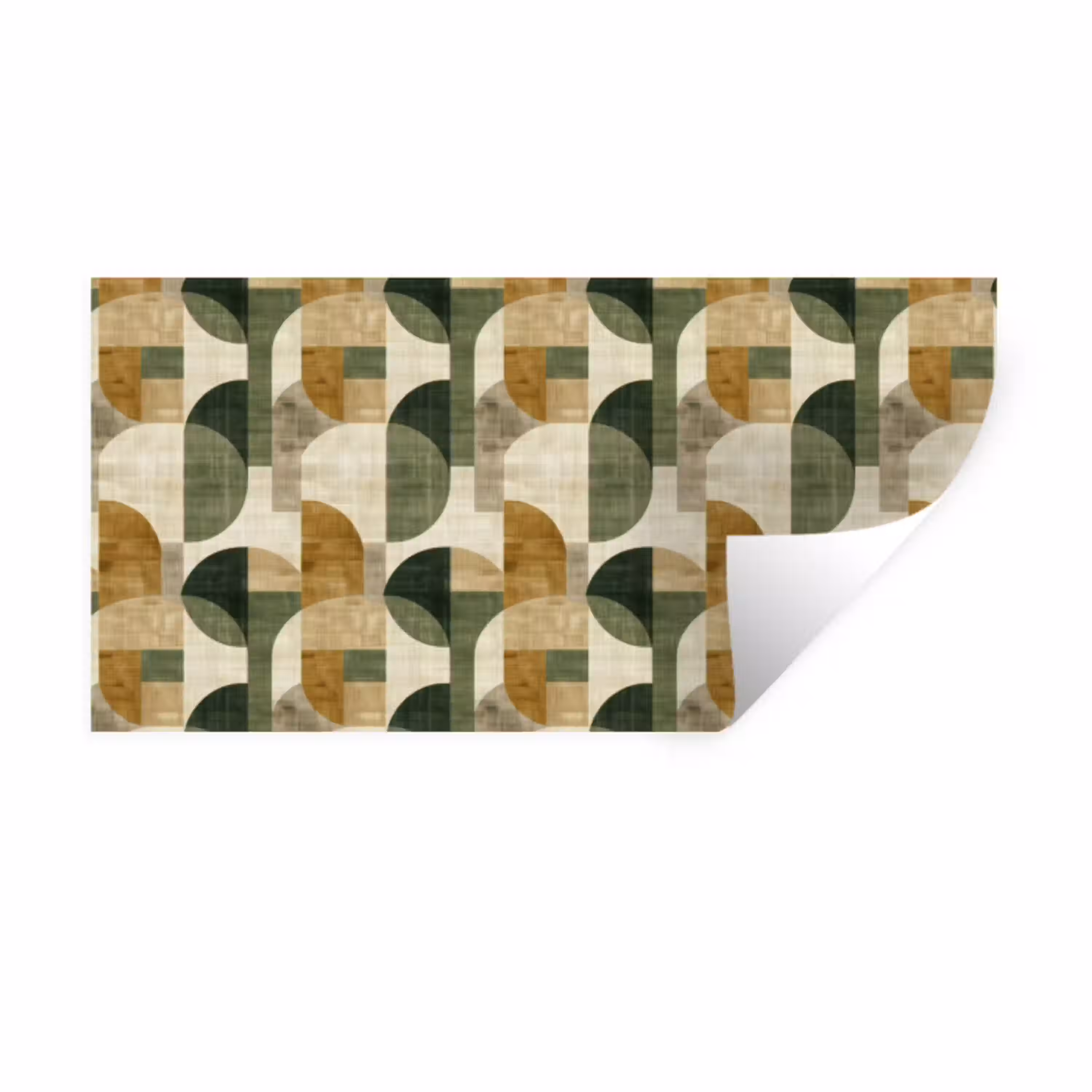 Olijfgroen - Geometrisch - Abstract - Mid-Century - Linnen - Patroon Muursticker klein 287 -3d