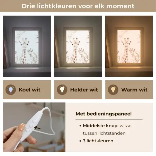 Giraffe - Jungle - Bruin - Kinderen Light Box met kabel klein -USP_lichtkleurNL