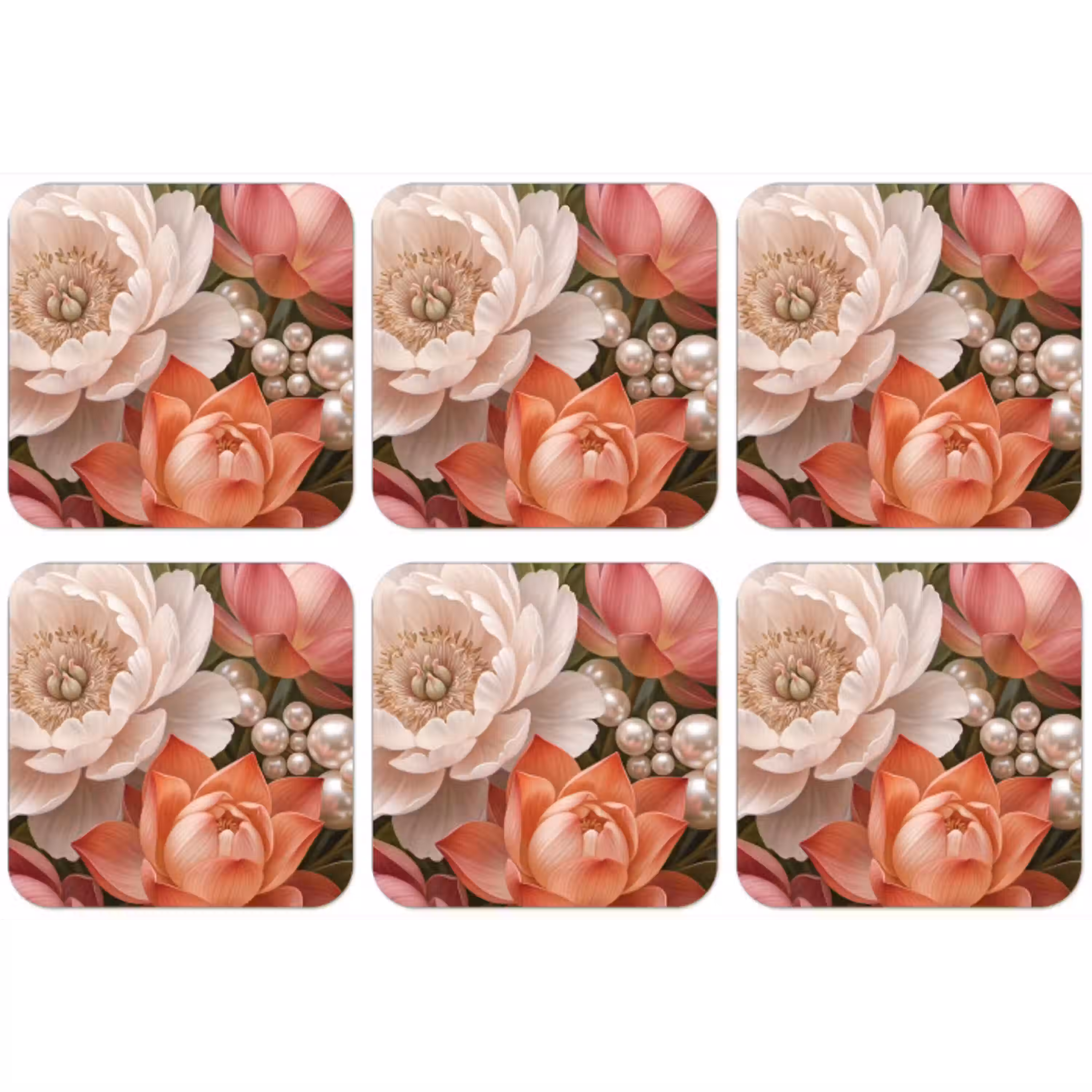 Bloemen - Parels - Elegant - Roze - Wit onderzetter kurk middel -zkaufland3dotto
