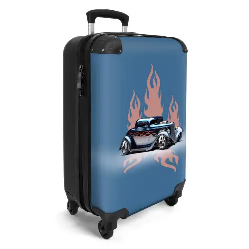 Blauwe auto met roze vlammen NBS - Handbagage koffer - Unisex middel -productfoto_3d