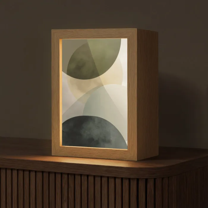 Vlakken - Abstract - Beige - Cirkels Light Box met kabel (Tafellamp) klein -z3d_website
