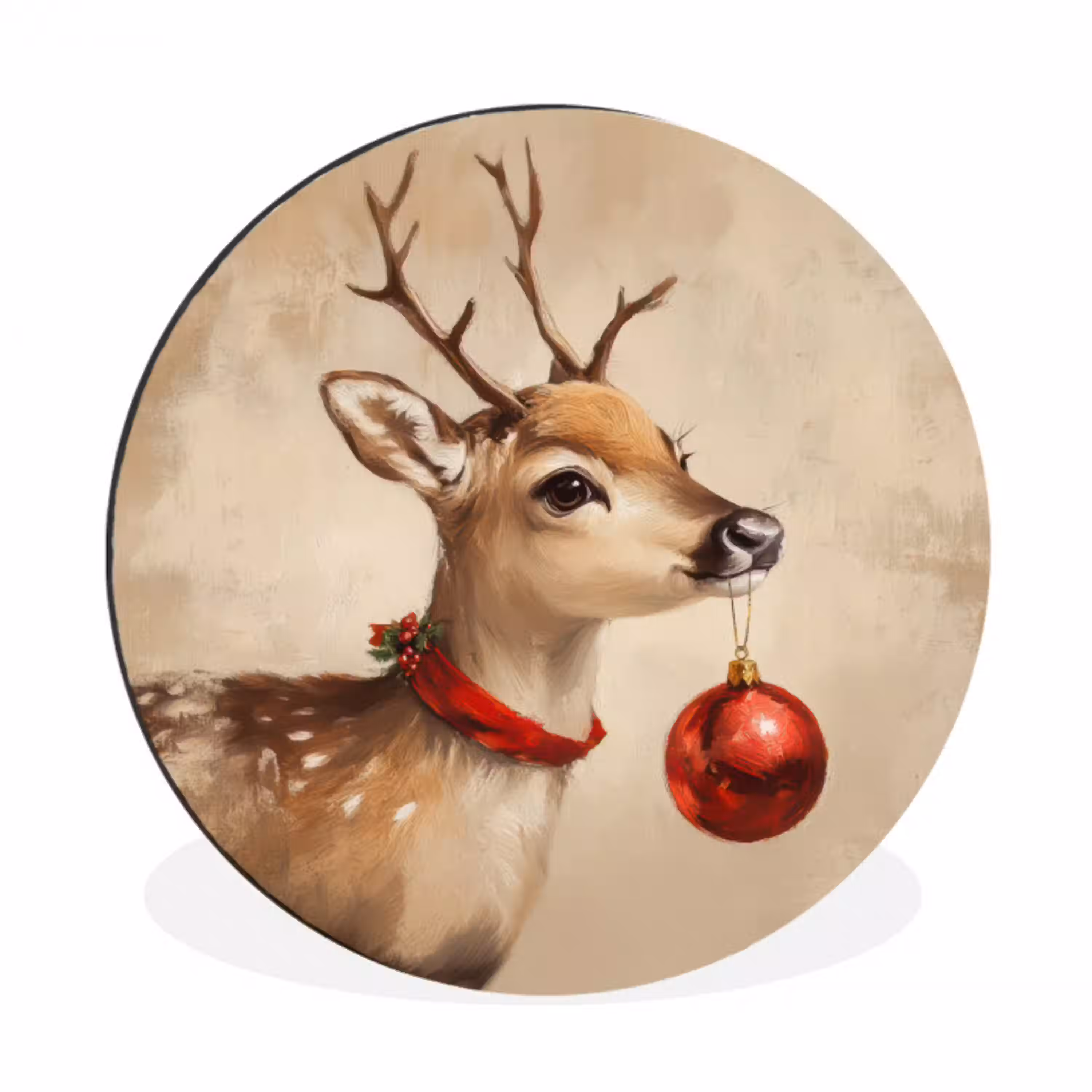 Kerst - Hert - Gewei - Kerstbal - Rendier Wandcirkel aluminium klein -3d
