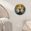 Boom - Levensboom - Blauw - Goud Wandcirkel kunststof plaat 5mm dik klein -sfeer5