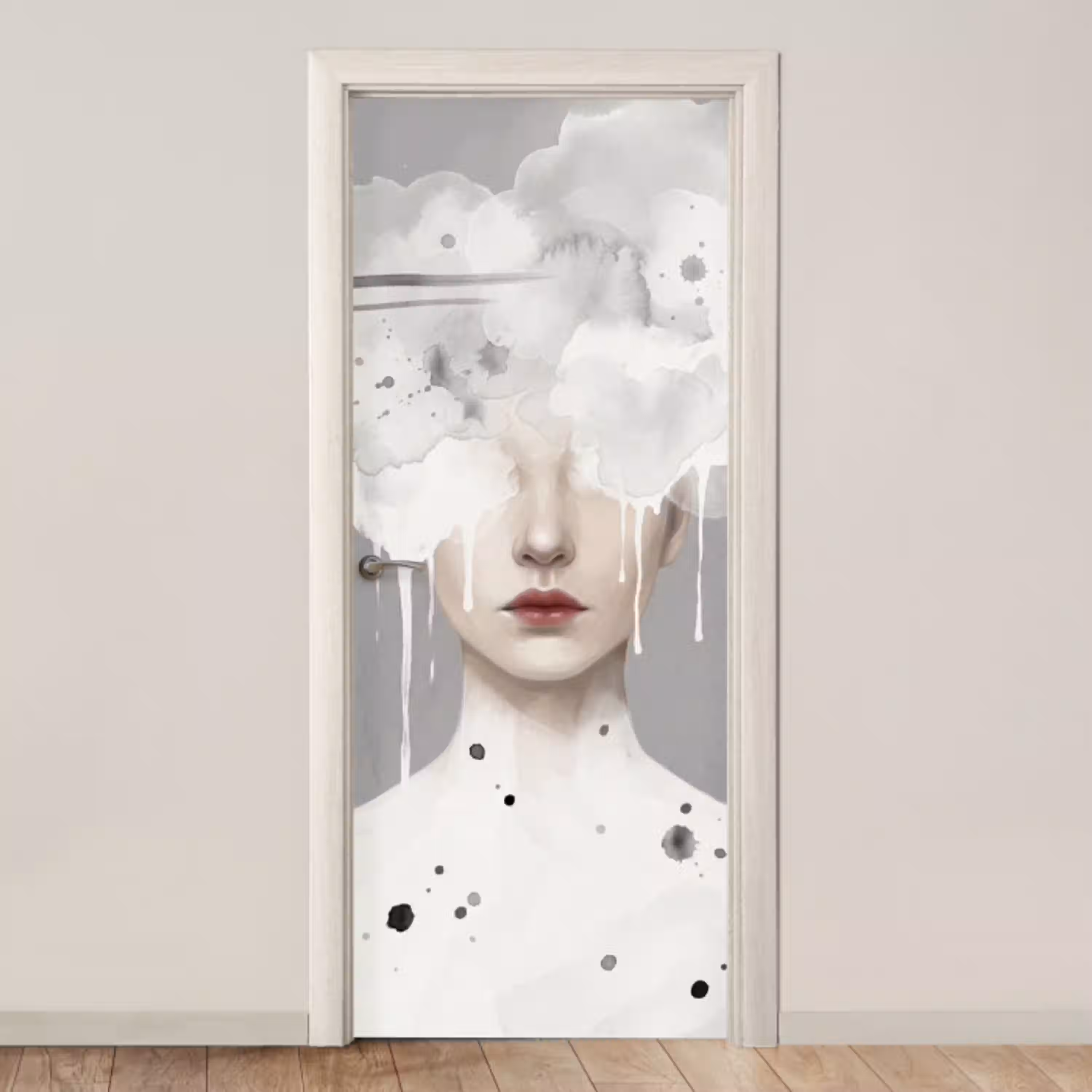 Vrouw - Wolk - Grijs deurposter klein -3d_beige