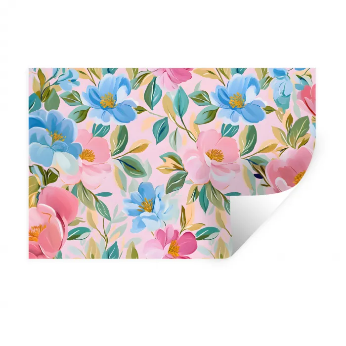 Blauw - Roze - Bloemen Muursticker klein -3d