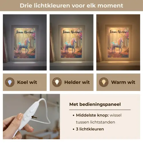 Eenhoorn - Bos - Kleurrijk - Bloemen - Meiden Light Box met kabel (Kinderlampje) klein -USP_lichtkleurNL