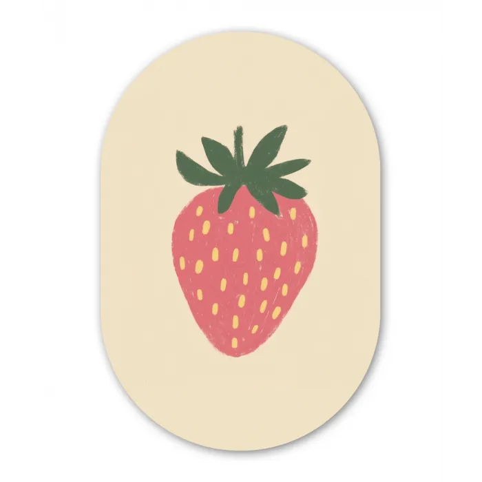 Aardbei - Minimalistisch - Rood - Fruit Wandcirkel Ovaal Glas middel -3d