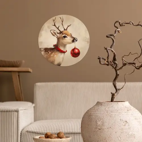 Kerst - Hert - Gewei - Kerstbal - Rendier Wandcirkel behangsticker klein -sfeer1
