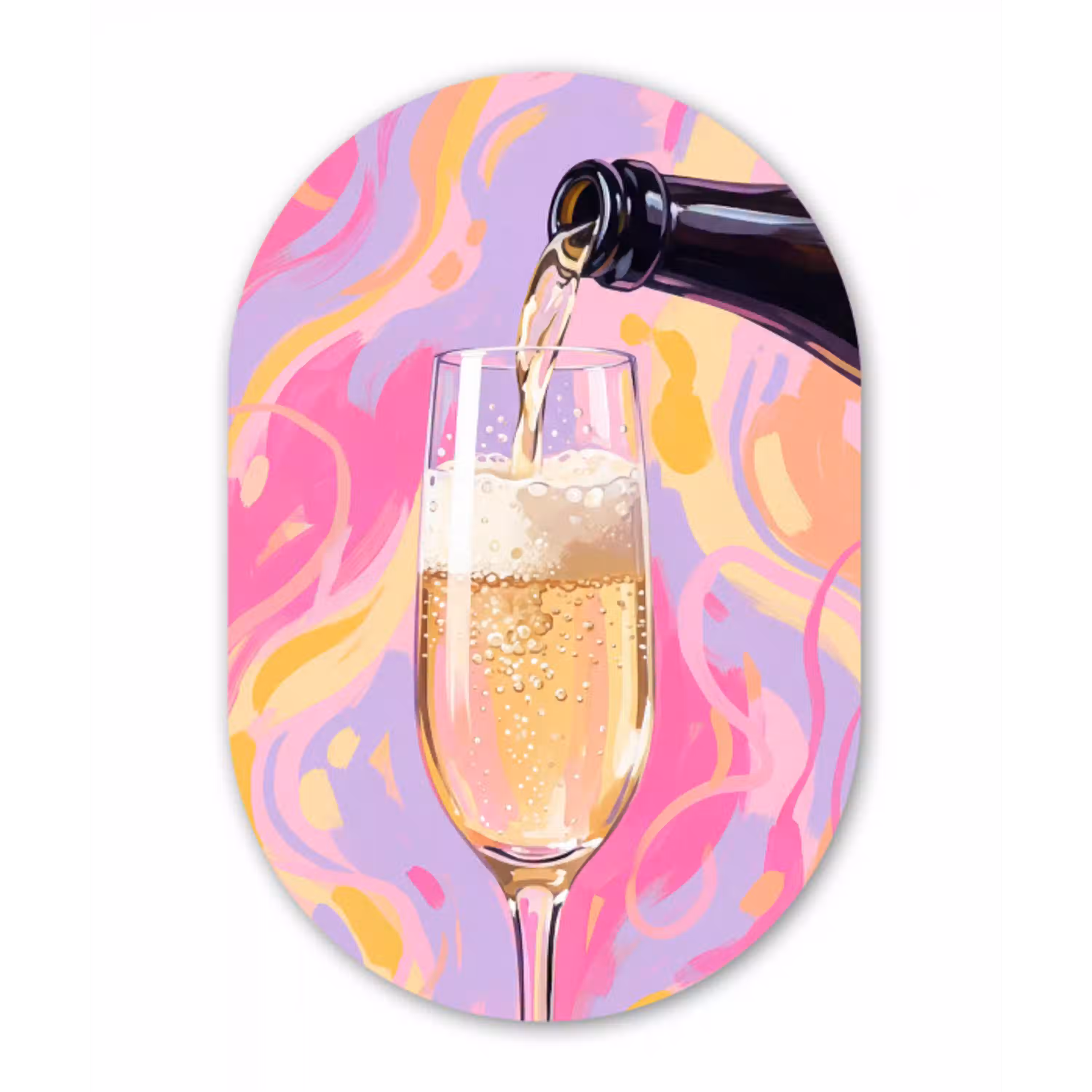 Drank - Inschenken - Feest - Abstract - Roze Wandcirkel Ovaal Aluminium middel -3d