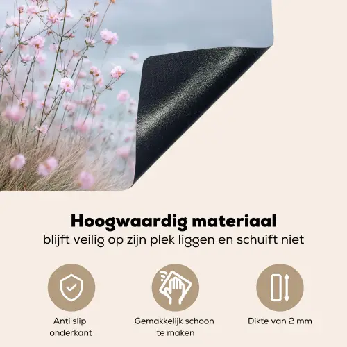 Klif - Bloemen - Zee - Roze Inductie beschemer met haakjes middel -ky-onderkant-nl