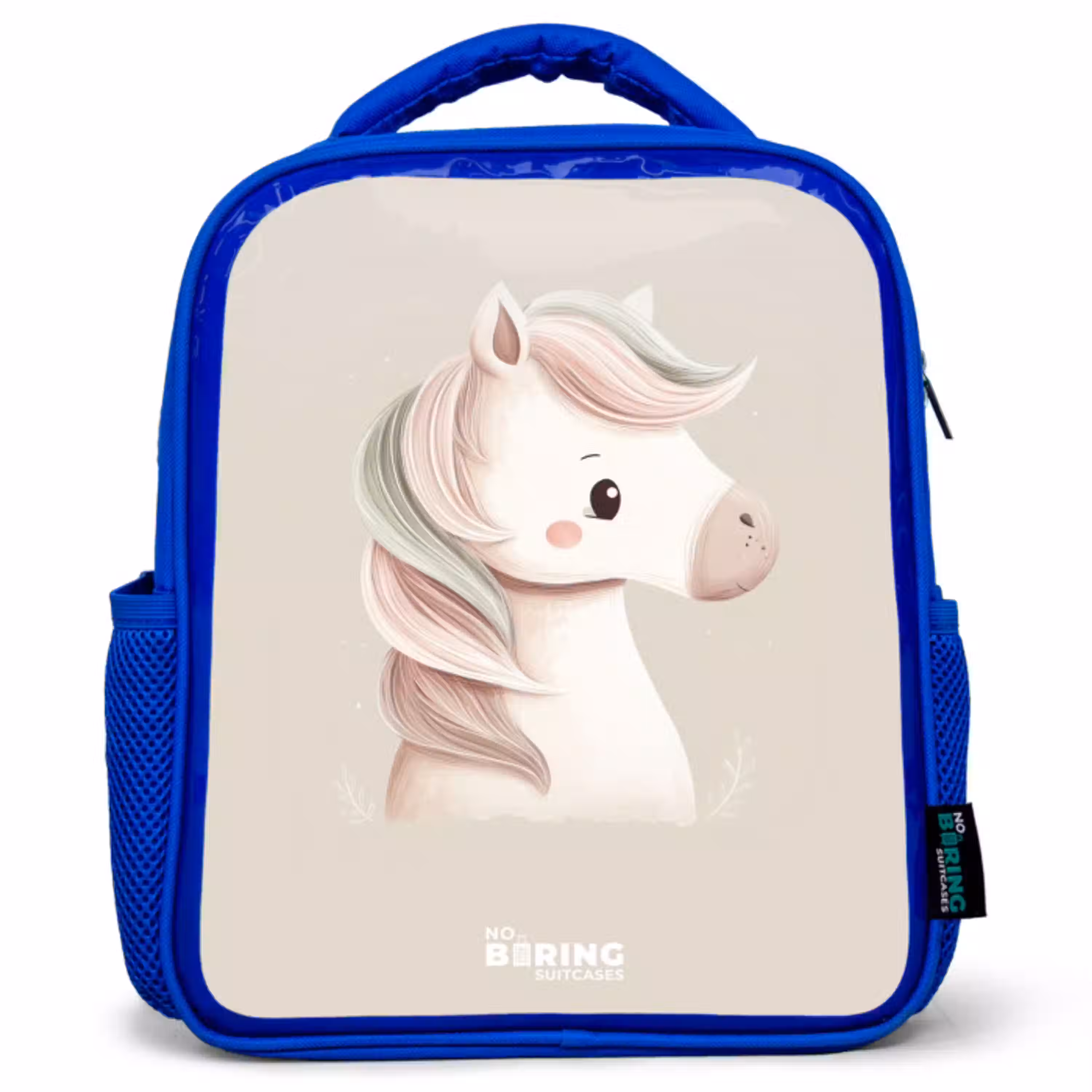 Pony in roze pastel kleuren Kinderrugzak - Blauw middel -3d