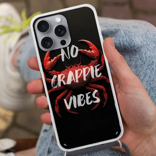 Krab - Rood - Tekst - Zwart Hoesje iPhone 16 Pro Max met koord klein -sfeer3