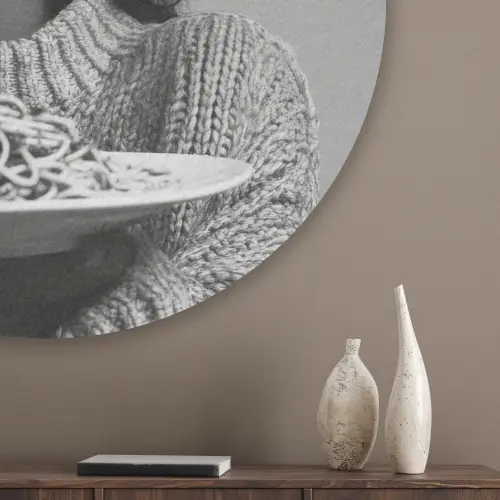 Vrouw - Pasta - Zwart - Wit Akoestische PET Vilt - Rond klein -sfeer5_closeup