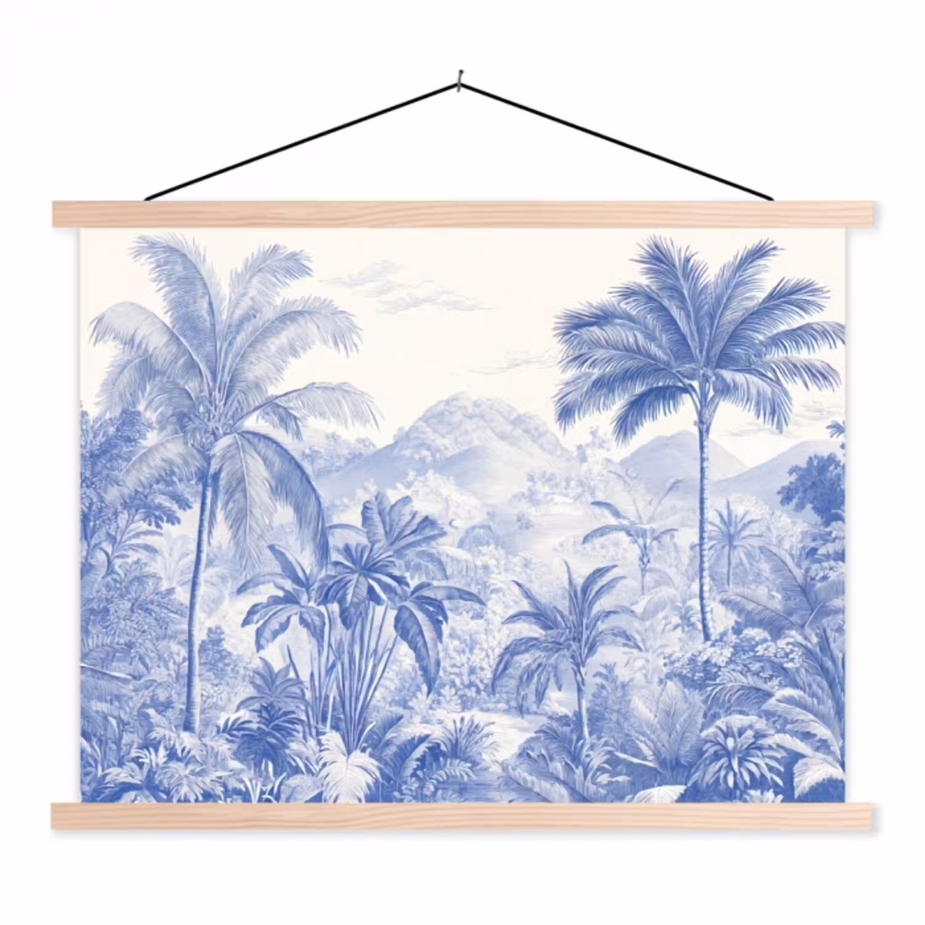 Tropisch - Jungle - Blauw textielposter latten blank klein -3d
