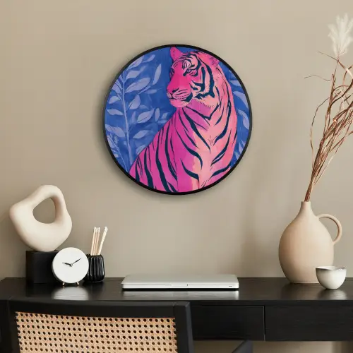 Tijger - Roze - Bladeren - Jungle Fotolijst rond zonder passe partout klein -sfeer1