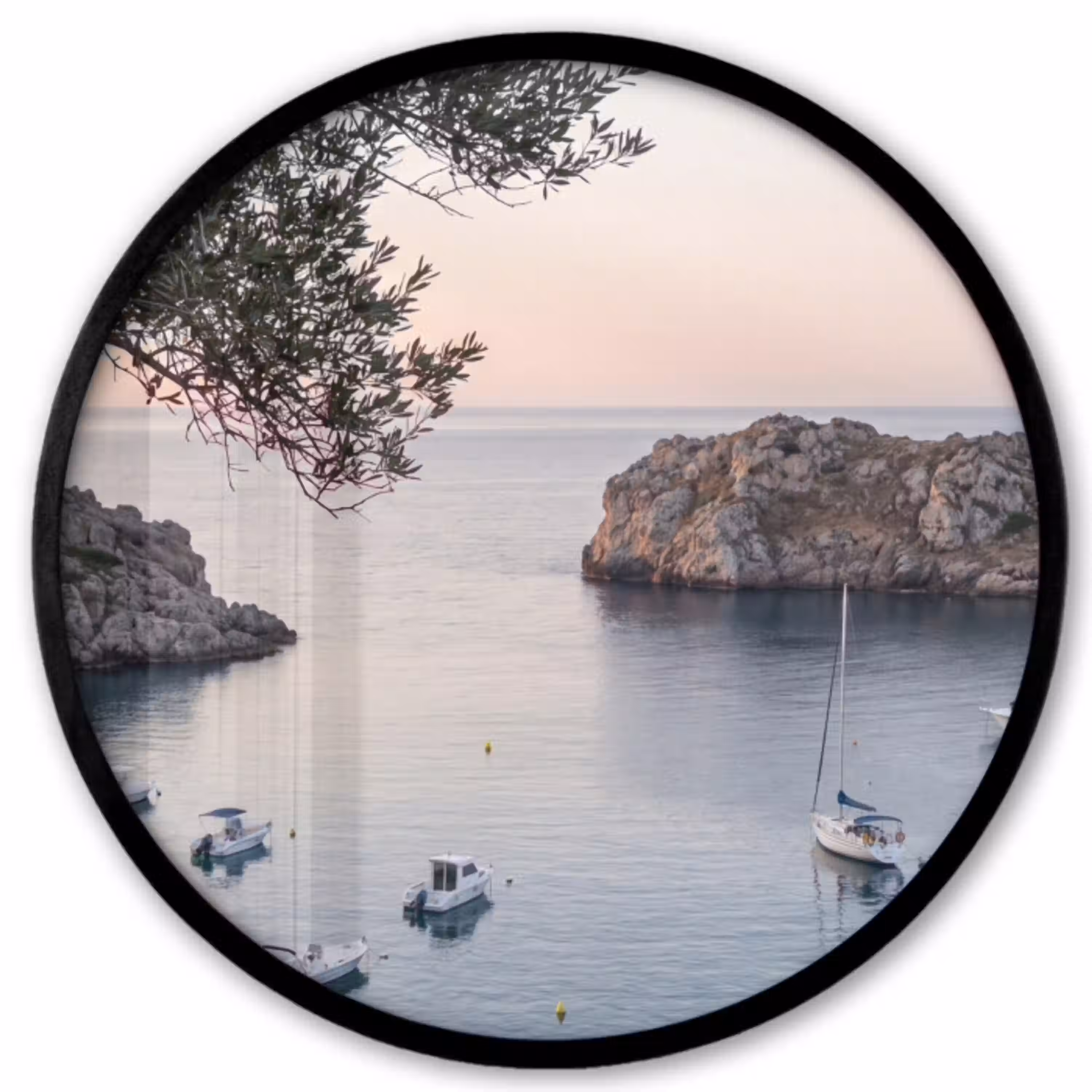Baai - boten - zonsondergang Fotolijst rond zonder passe partout klein -3d
