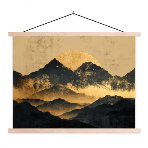 Gouden Bergen bij Maanlicht textielposter latten blank klein -3d