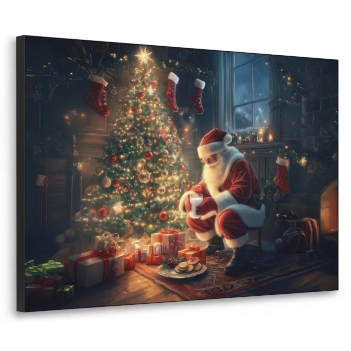 Kerstman - Haard - Donker Textielframe - compleet frame klein -3d