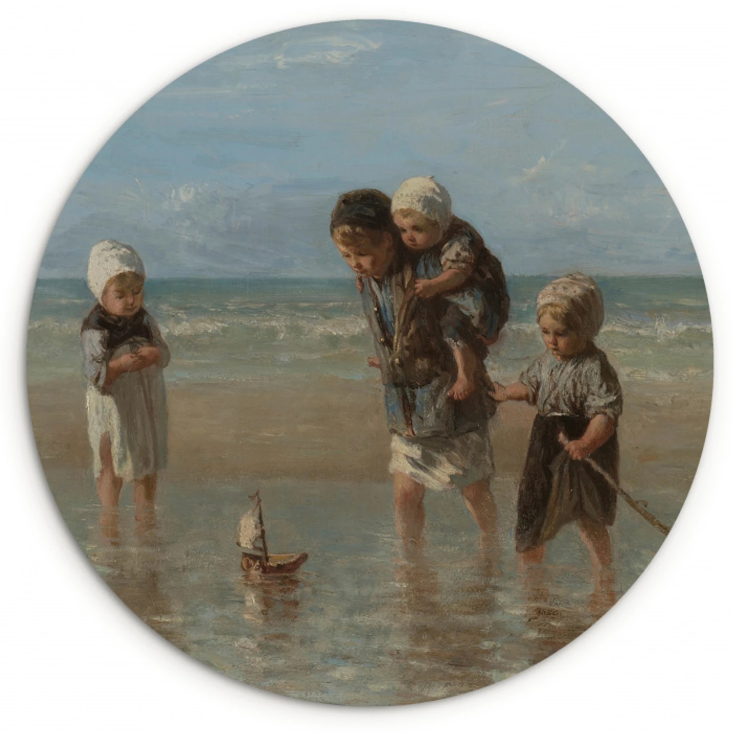 Kinderen der zee - Schilderij van Jozef Israëls Wandcirkel kunststof plaat 5mm dik klein -3d
