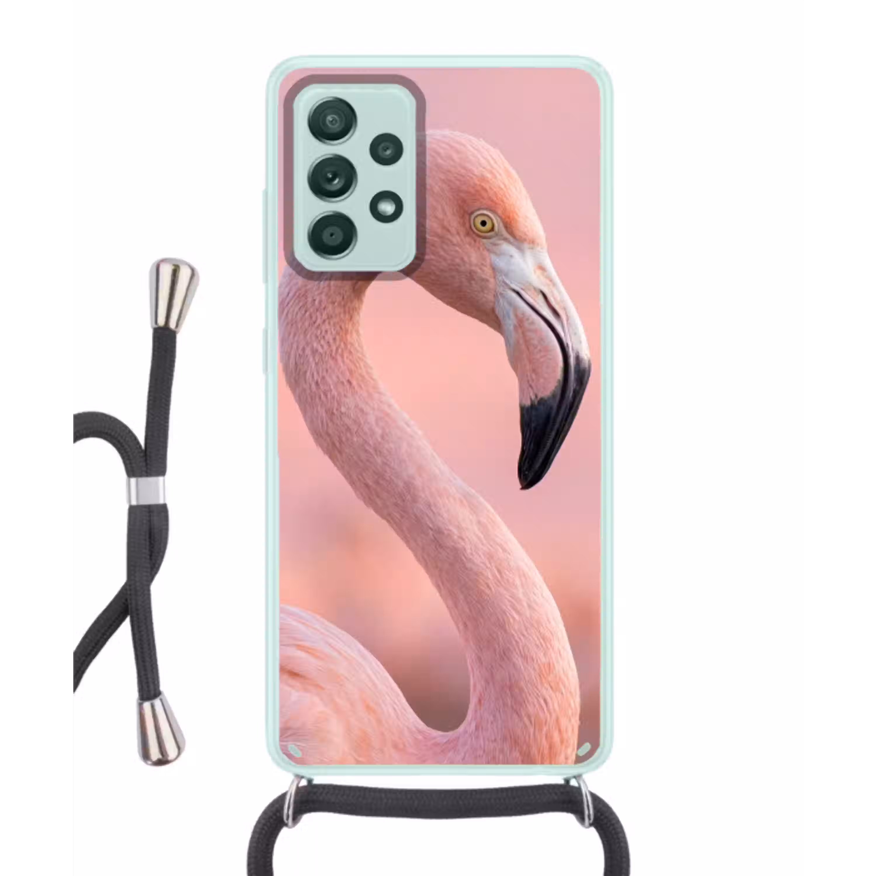 Flamingo - Portret - Roze Hoesje Samsung Galaxy A52 met koord klein -3d