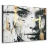 Portret - Vrouw - Penseelstreken - Goud Textielframe zwart klein -3d
