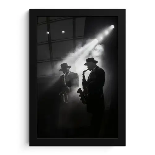 Saxofonisten - Hoeden - Rook - Licht fotolijst zwart zonder passe partout klein -3d
