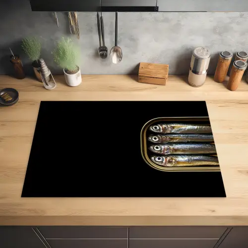 Sardines - Blik - Zwart - Vissen Inductie beschermer vinyl 3mm klein -sfeer5