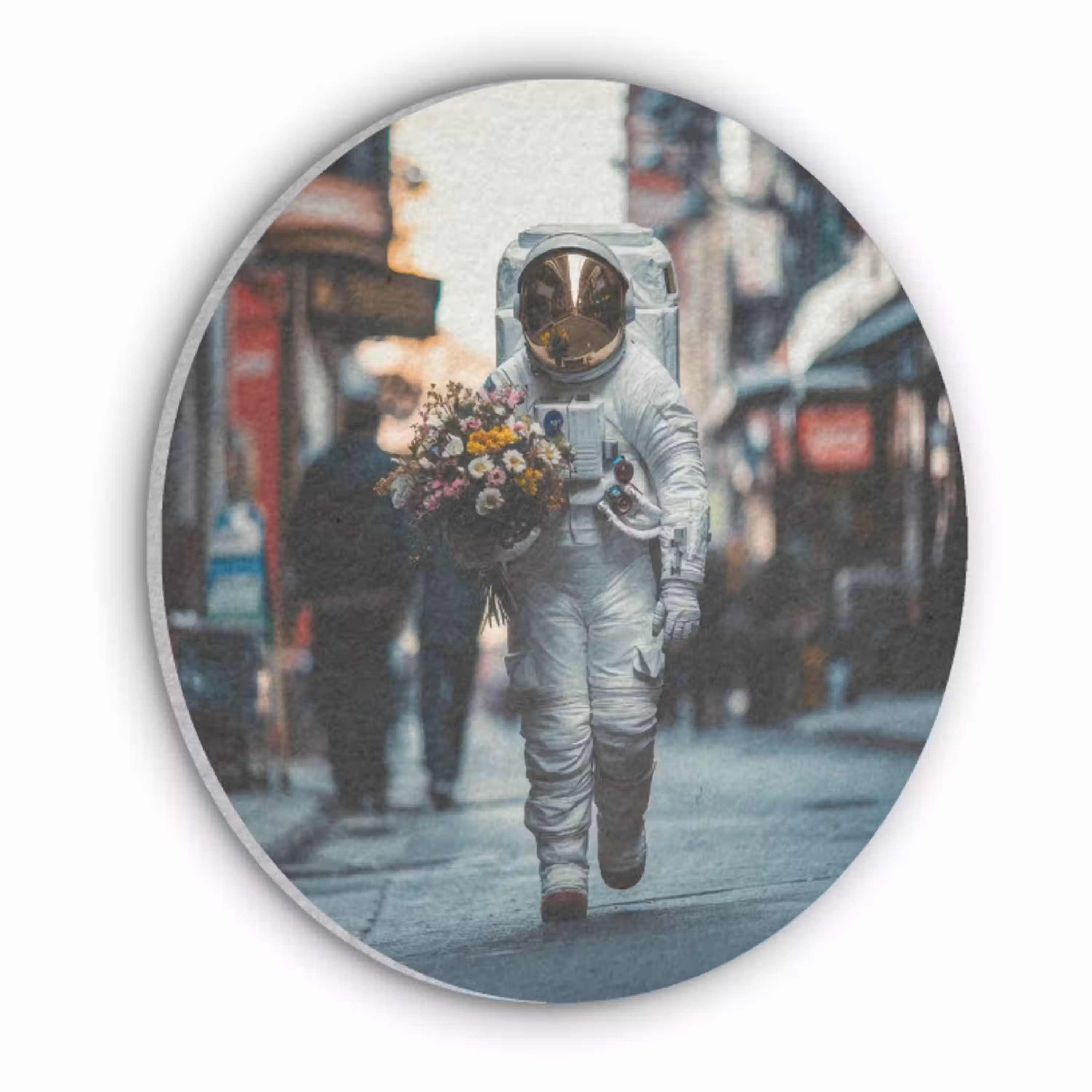 Boeket - Bloemen - Kleurrijk - Astronaut Akoestische PET Vilt - Rond klein -3d