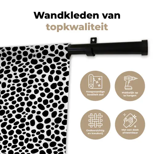 Vlekken - Zwart - Wit Wandkleed katoen klein 269 -sfeer2