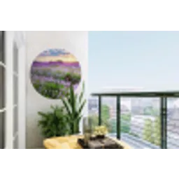 Bloemen - Lavendel - Paars - Lucht - Zonsondergang - Weide - Natuur Wandcirkel tuinposter met ringen klein -buiten1