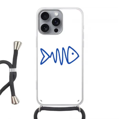 Vis - Minimalistisch - Blauw - Lijn Hoesje iPhone 16 Pro Max met koord klein -3d