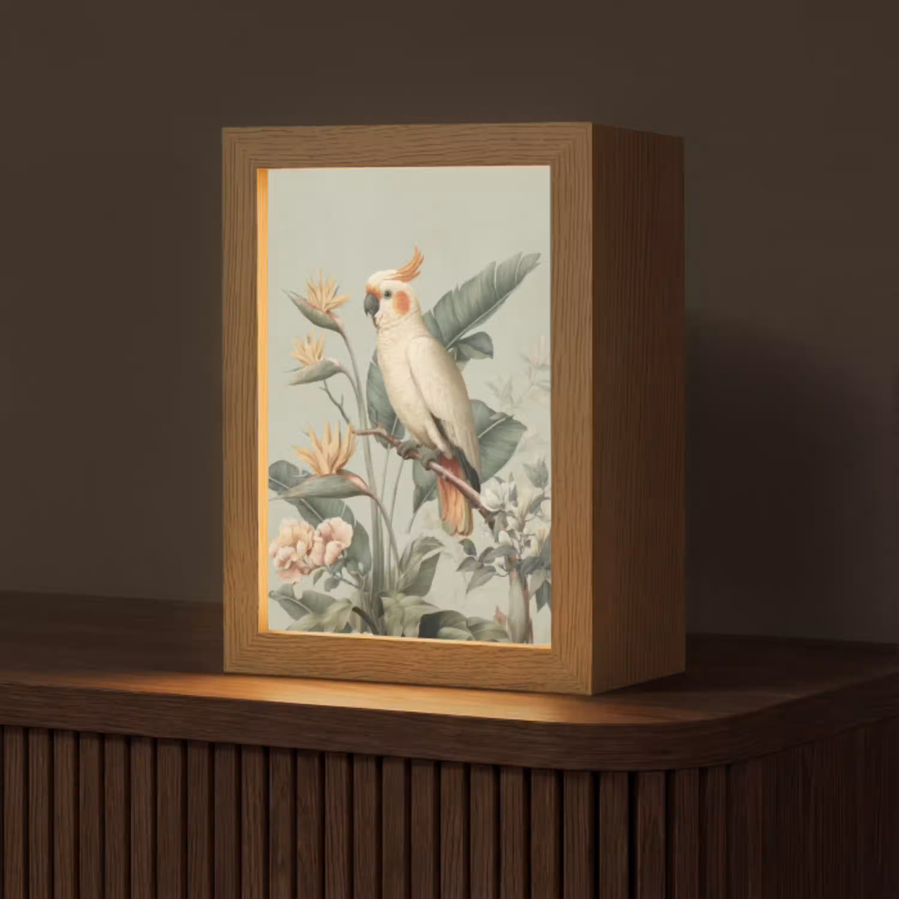 Gele kuifkaketoe - paradijsvogelbloemen - Groen Light Box met kabel (Tafellamp) klein -z3d_website