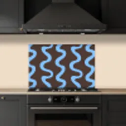 Kronkelende lijnen - Blauw - Bruin - Minimalistisch keuken achterwand spatscherm klein 900 -sfeer1