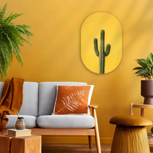 Cactus - Groen - Minimalistisch Wandcirkel Ovaal Forex klein -sfeer4
