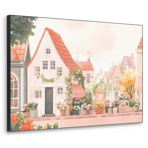 Bloemen - Huizen - Dorp Textielframe - compleet frame klein -3d